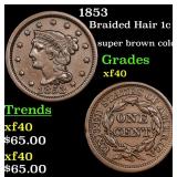 1853 Braided Hair 1c Grades xf