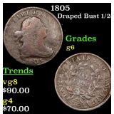 1805 Draped Bust 1/2c Grades g+
