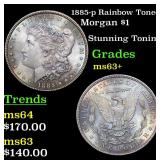 1885-p Rainbow Toned Morgan $1 Grades Select+ Unc