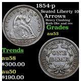 1854-p Seated Liberty 10c Grades Select AU
