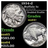 1934-d Buffalo 5c Grades Choice+ Unc
