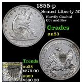 1855-p Seated Liberty 50c Grades Select AU
