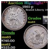 *Highlight* 1861-p Seated Liberty 25c Graded Selec