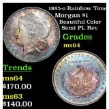 1885-o Rainbow Toned Morgan $1 Grades Choice Unc
