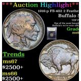 *Highlight* 1916-p FS-402 2 Feathers Buffalo 5c Gr