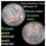 1898-p Rainbow Toned Morgan $1 Grades Choice Unc