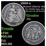1869-s Seated Liberty 50c Grades f+