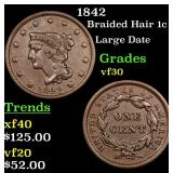 1842 Braided Hair 1c Grades vf++