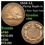 1858 LL Flying Eagle 1c Grades vf++