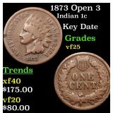 1873 Open 3 Indian 1c Grades vf+
