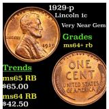 1929-p Lincoln 1c Grades Choice+ Unc RB