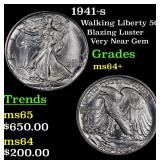 1941-s Walking Liberty 50c Grades Choice+ Unc