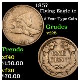 1857 Flying Eagle 1c Grades vf+