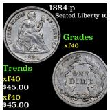 1884-p Seated Liberty 10c Grades xf