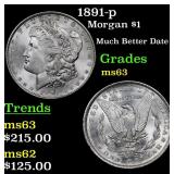 1891-p Morgan $1 Grades Select Unc