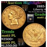 *Highlight* 1885-p Liberty $5 Graded Unc+ PL