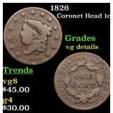 1826 Coronet Head 1c Grades vg details