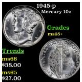 1945-p Mercury 10c Grades GEM+ Unc