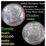 1898-p Rainbow Toned Morgan $1 Grades Choice+ Unc