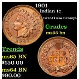1901 Indian 1c Grades GEM Unc BN