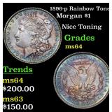 1896-p Rainbow Toned Morgan $1 Grades Choice Unc