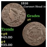 1816 Coronet Head 1c Grades g+