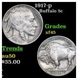 1917-p Buffalo 5c Grades xf+
