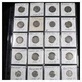 Page of 20 Mixed coins Roosevelt 10c, Liberty 5c,,