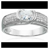 Sterling Silver Oval Channel Set Ring Oval Cubic Z