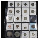 Page of 20 Mixed coins Morgan $1, Peace $1, Washin