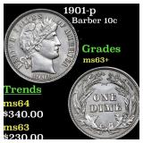 1901-p Barber Dime 10c Grades Select+ Unc