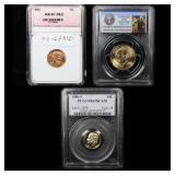 3 Slabbed Coins ( Lincoln 1c, Roosevelt 10c, Presi