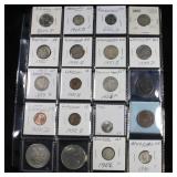 Page of 20 Mixed coins Morgan $1, Peace $1, Washin
