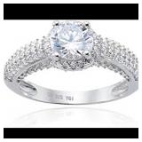 Sterling Silver Silver Rhodium Round Cut Halo Pave