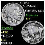 1917-s Buffalo Nickel 5c Grades f+