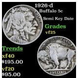 1926-d Buffalo Nickel 5c Grades vf+