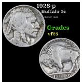1928-9 Buffalo Nickel 5c Grades vf+