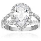 Decidance Sterling Silver CZ pear cut Halo Split S