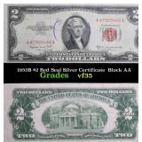 1953B $2 Red Seal Silver Certificate  Block AA Gra