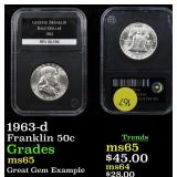 1963-d Franklin Half Dollar 50c Graded Gem Unc By