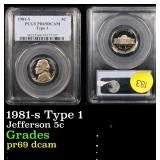 PCGS 1981-s Type 1 Jefferson Nickel 5c Graded pr69