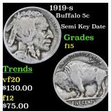 1919-s Buffalo Nickel 5c Grades f+