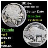1914-s Buffalo Nickel 5c Grades vg details