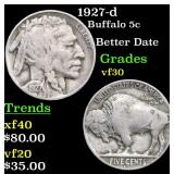 1927-d Buffalo Nickel 5c Grades vf++