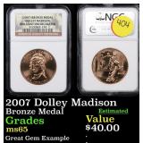 NGC 2007 Dolley Madison Bronze Metal Graded ms65 B