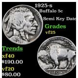 1925-s Buffalo Nickel 5c Grades vf+