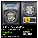 1952-p Wash/Car Old Commem Half Dollar 50c Graded