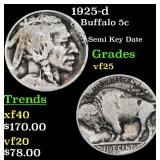 1925-d Buffalo Nickel 5c Grades vf+