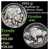 1921-p Buffalo Nickel 5c Grades vf++