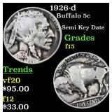 1926-d Buffalo Nickel 5c Grades f+
